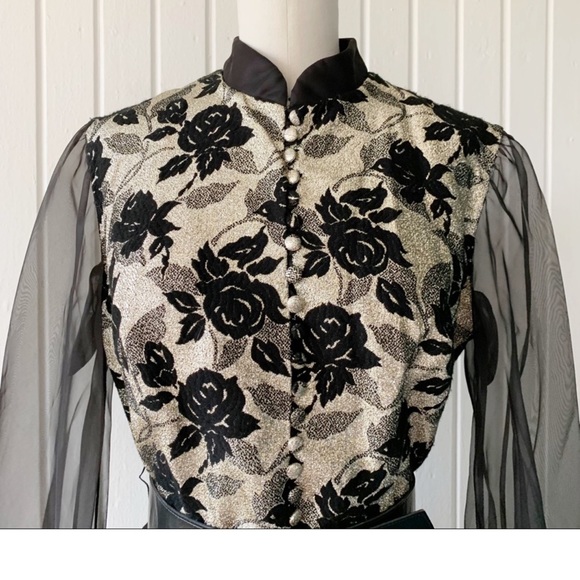 VTG 70s Mel Warshaw Gold Metallic Evening Dress - Picture 6 of 7